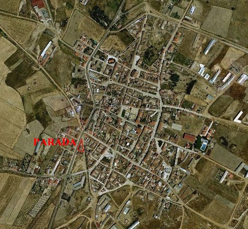 Casco urbano de Villaffila, en rojo lugar de la Parada